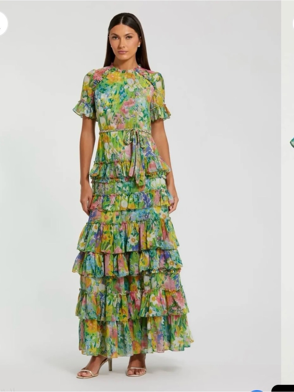 648. Ieena for Mac Duggal Floral Ruffle Maxi Dress - Multi-Color